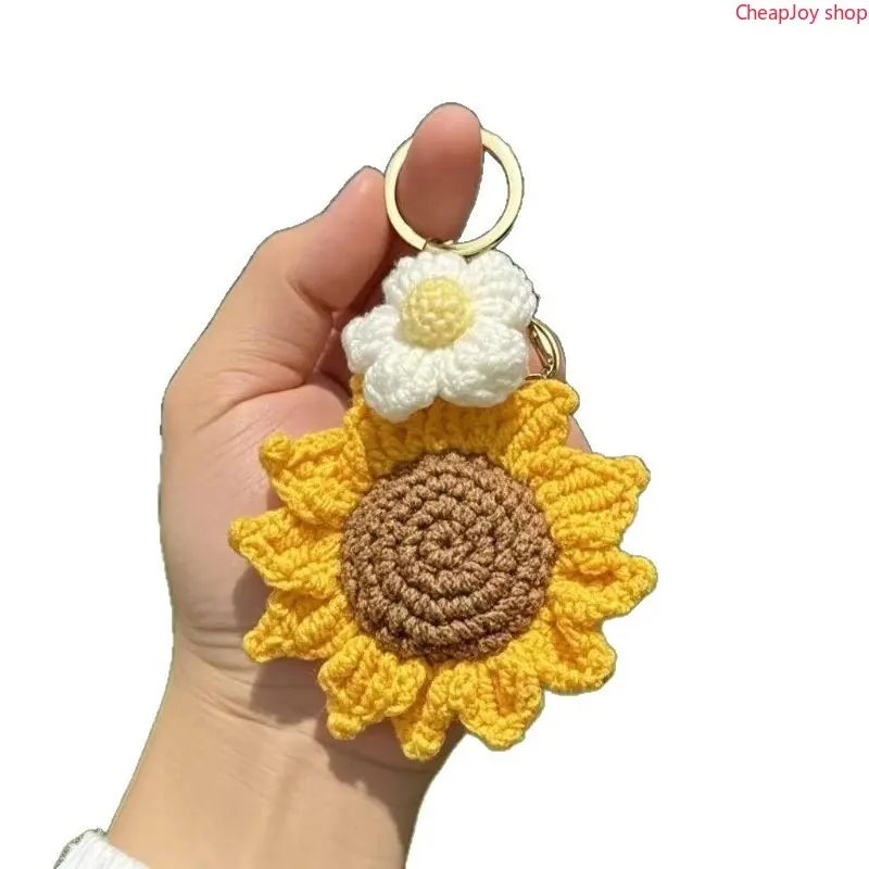 3pcs-Handmade Yarn Sunflower Keychain, lovely blessing themed hanging charm, delicate knitted ornament, cute portable pendant, thoughtful souvenir gift for friends and family, perfect for keys, bags and daily decoration
