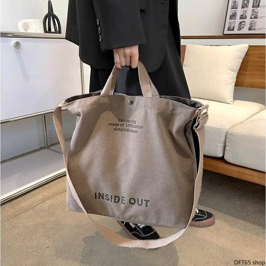 Women's Sturdy Thick Canvas Tote Bag - Convertible Hand-Crossbody Straps, Wear-Resistant Seams, Roomy Interior, Light Portable Silhouette, Minimalist Decluttering Versatile Carry Handbag for Students' Daily Class Outdoor Use, Casual Commuter Bag