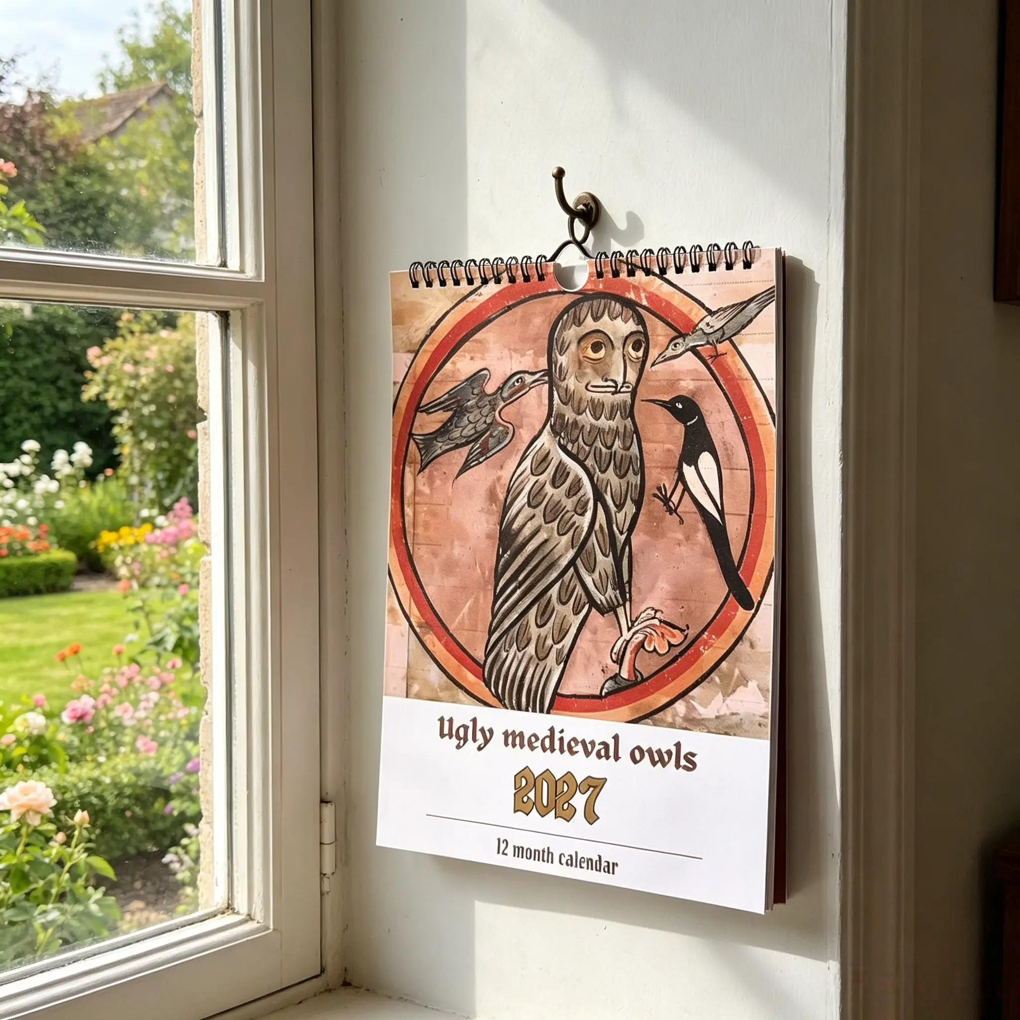 2027 Medieval Owl Wall Calendar, Gothic Art Monthly Planner, Unique Gift for Owl Lovers, Vintage Decor for Home Bedroom Walls