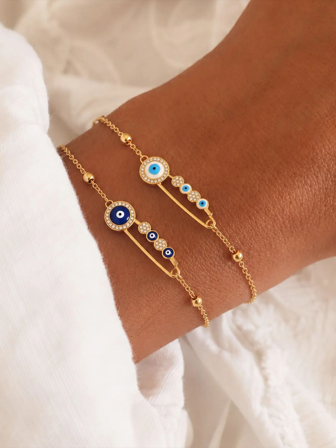Elegant Zircon Eye Pin Bracelet, Stainless Steel Chain, Casual Style Women's Jewelry, All-Season Accessory