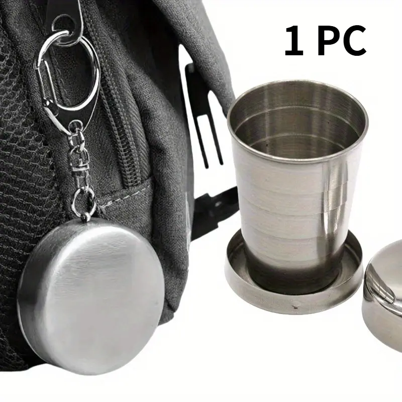Collapsible Stainless Steel Cup with Clip – Portable Travel Cup for Camping, Picnics, and Outdoors; Suitable for Coffee, Drinks, and Tea; Multifunctional Liquid ContainerCollapsible stainless steel cup