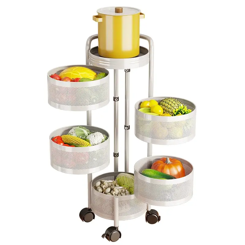 Round Carbon Steel Utility Cart Rolling Storage Shelf Multi Layer Organizer Rack for Pantry Office Bathroom Bedroom