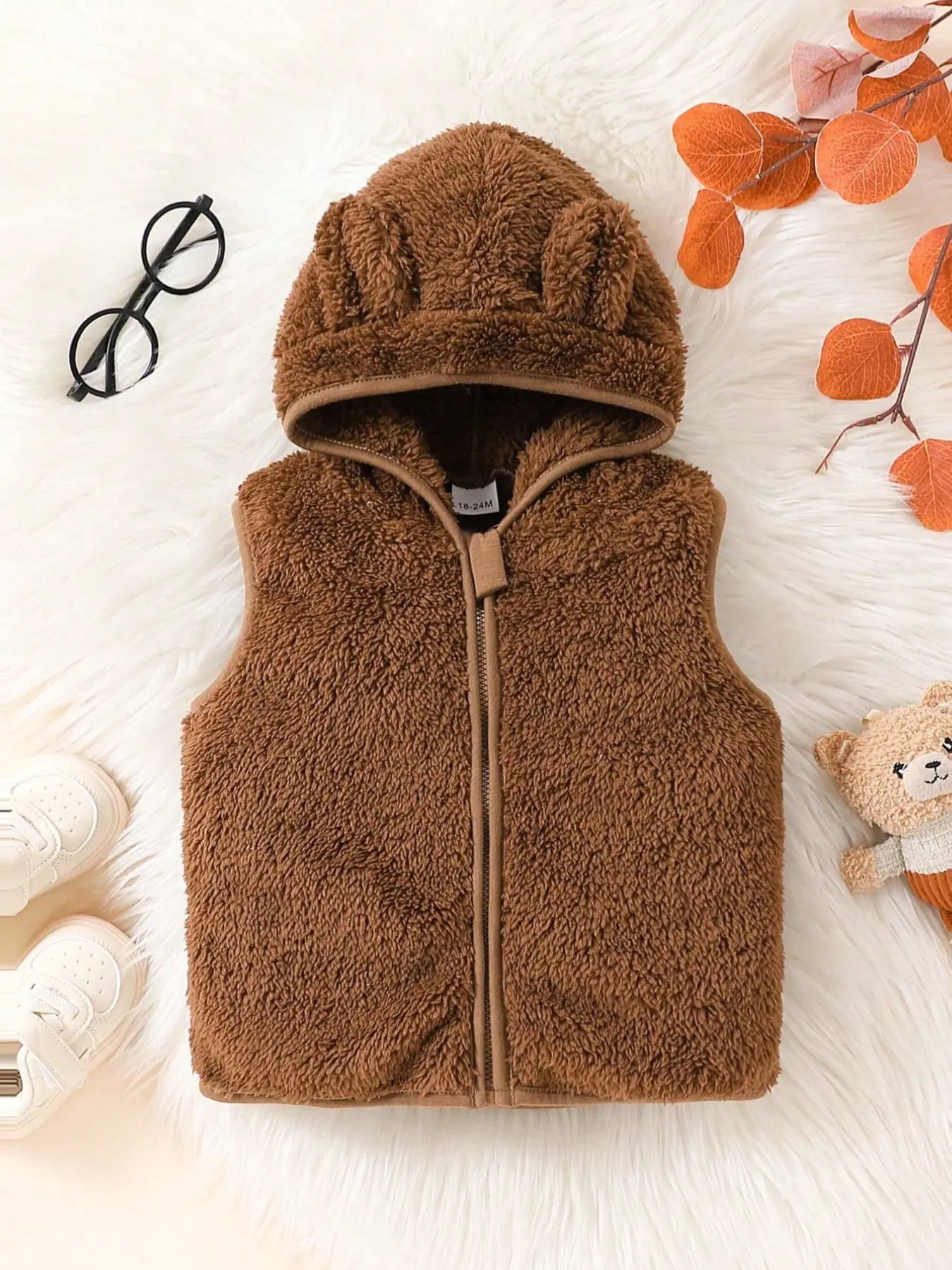 Autumn Winter Girls' Casual Fleece Lined Hooded Vest, Warm and Cozy Outerwear for Kids, Perfect for Cold Weather