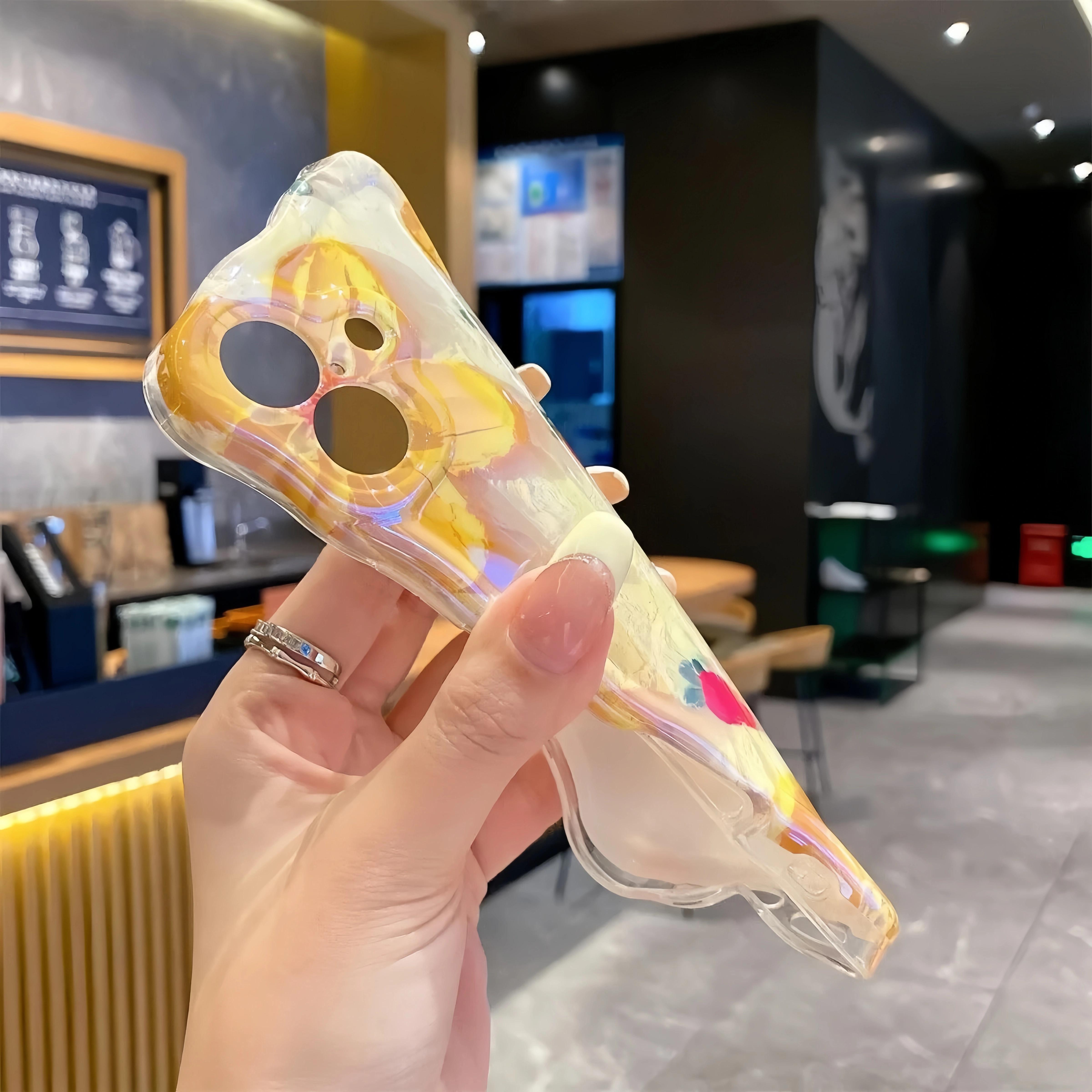 Flower Case for iPhone 17 16 15 14 13 12 11 Pro Max Plus Air Soft TPU Retro Oil Painting Girly Phone Cover with Sparkly Floral Design Orange White Magnetic Ultra-Thin Protective Case for Women and Girls beautiful