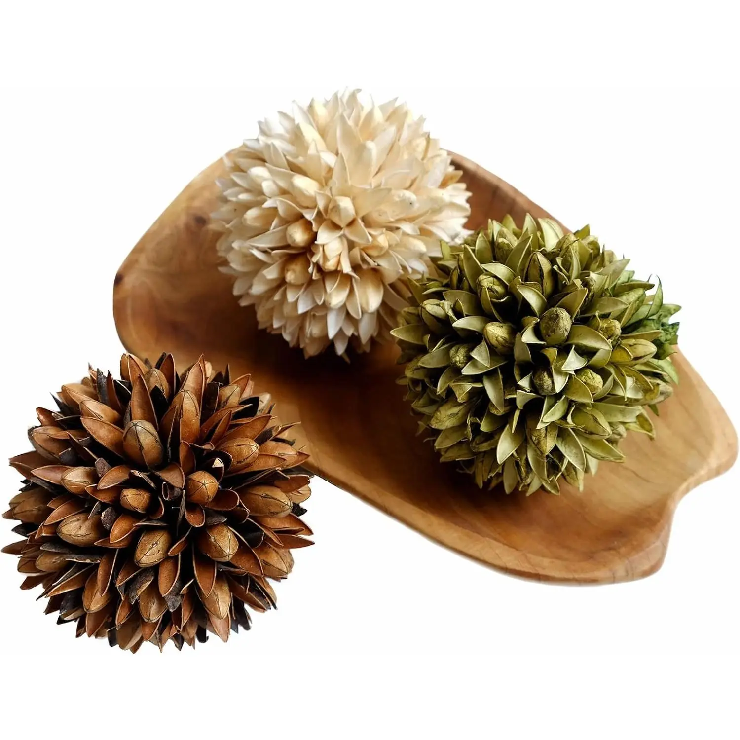 3.5inch Decorative Balls Bowl/Tray &Floral Orb/Ball with Dried Potpourri, Artificial Decorative Balls for Vase Bowl Filler Table Decor for Home,Spa,Reiki, Set of 3