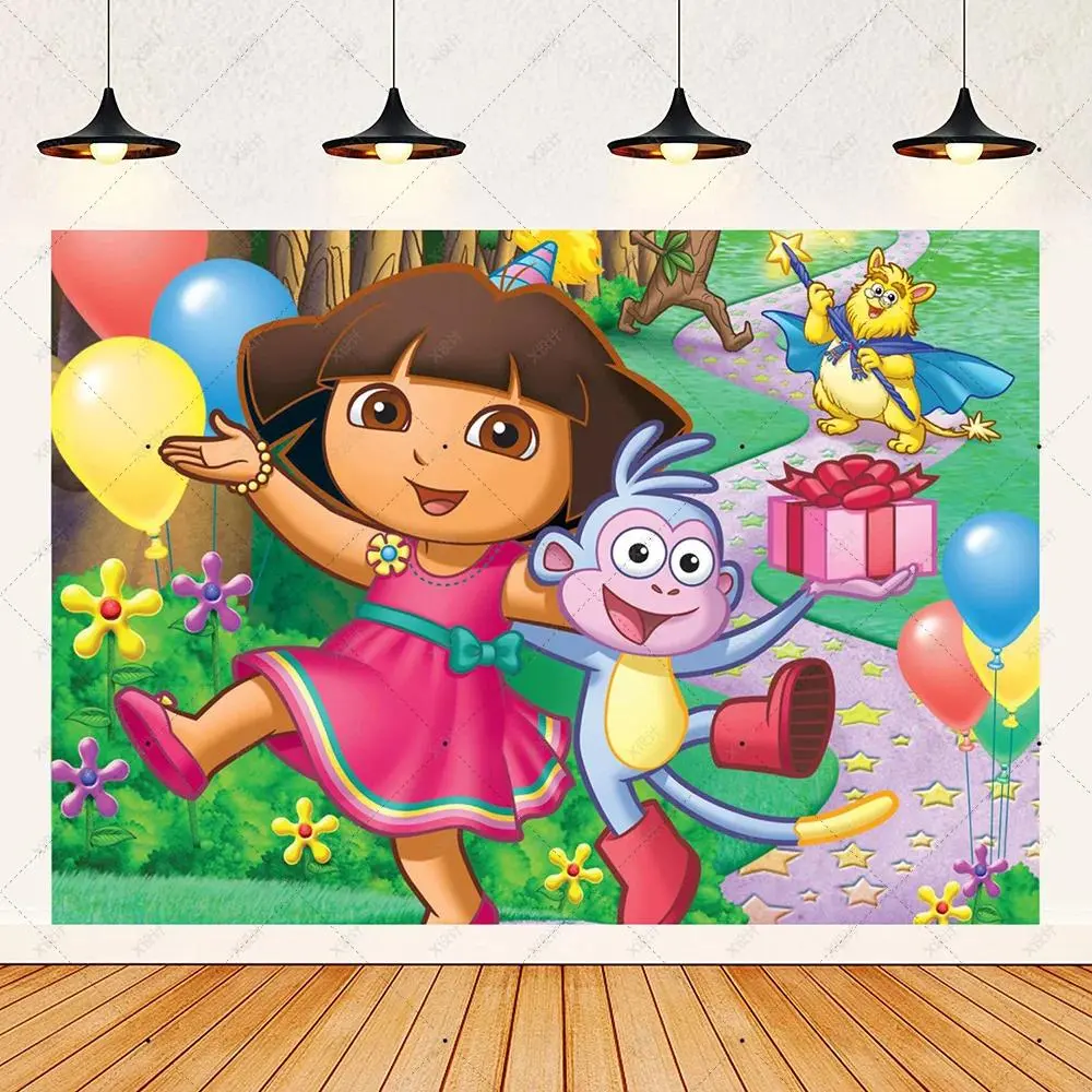 Dora Explorer Synthetic Tapestry Wall Hanging, 40 inches x 30 inches Cartoon Adventure Backdrop, Kids Birthday Party Decor for Baby Shower & Engagement Events, Photography Studio Props (Home Decor), Anniversary