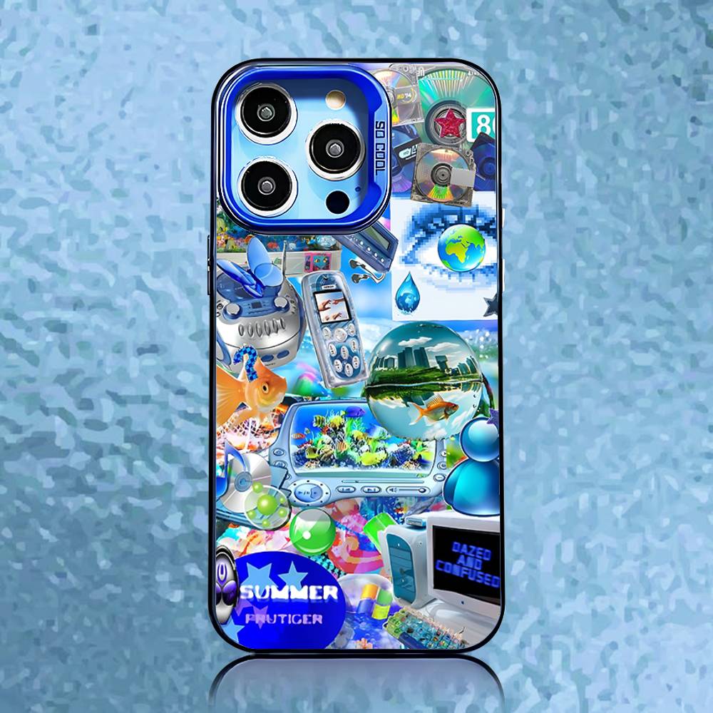 Frutiger Aero Phone Case For iPhone17, 16,15,14,13,12,11,Pro,XS,Max,Plus,Mini,SE Blue Candy Matte Shockproof Cover