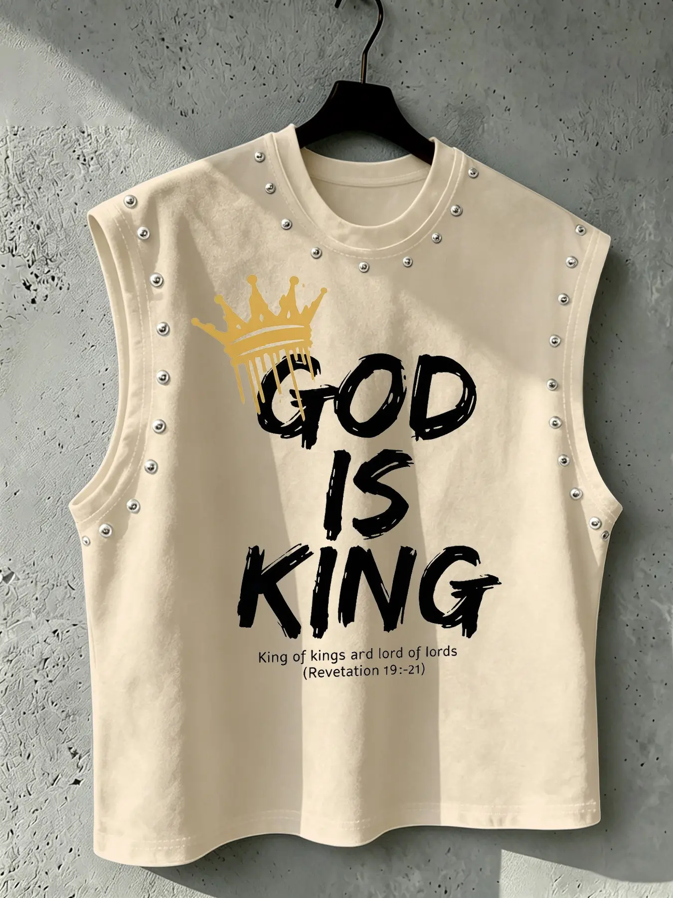 Men's Casual Sleeveless Rhinestone Fitness Sports Tank Top, Geometric Pattern Fitted Fitness Shirt, Christian Motivational Workout Wear