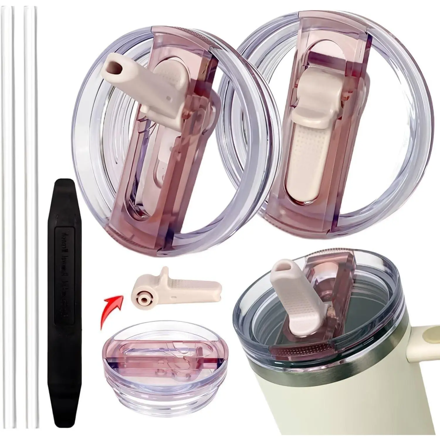 2 Pack 30 oz Tumbler Detachable Flip Straw Lid Replacement Fit for Stanley Quencher ProTour,Leak Proof Lid Compatible with Stanley Cup,No Spill Flip Top Tumbler Cover for Stanley Cup Accessories