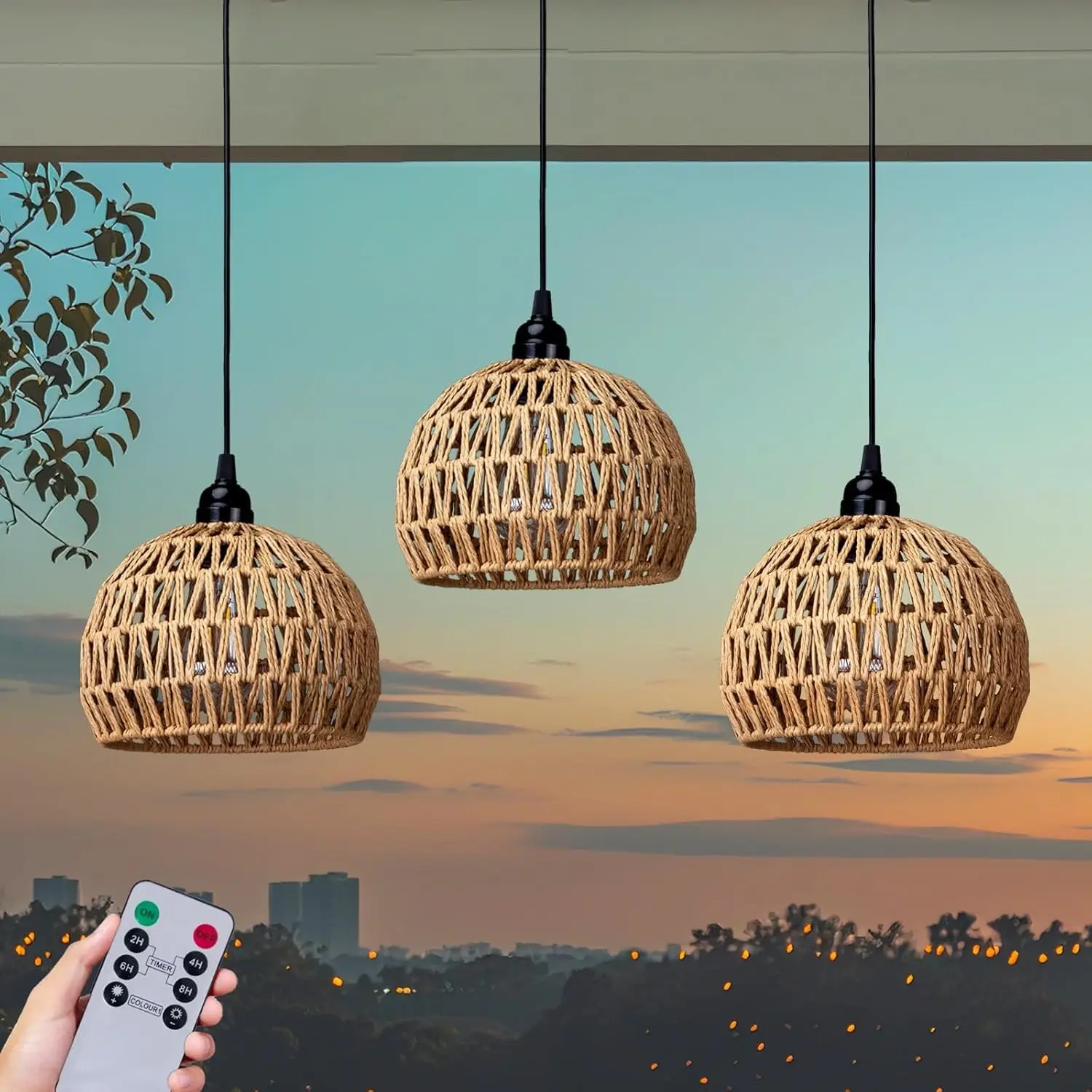 Battery-Operated Hanging Waterproof Outdoor Chandelier, Pendant Lighting for Gazebo, Pergola Decor