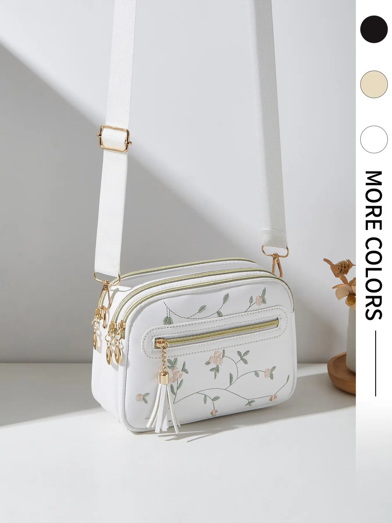 Women's Floral Embroidered Crossbody Bag Fashionable Patterned Bag Multi-Pocket Casual Shoulder Purse with Adjustable Wide Strap for Daily Use Floral Print Purse