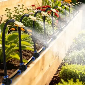 49ft Drip Irrigation System - Includes 15 count 360? Adjustable Copper Nozzles, 5/16" PE Tubing, 1/2" & 3/4" Faucet Adapters, Automatic Garden Watering Sprinkler System Kit for Raised Bed  Lawn