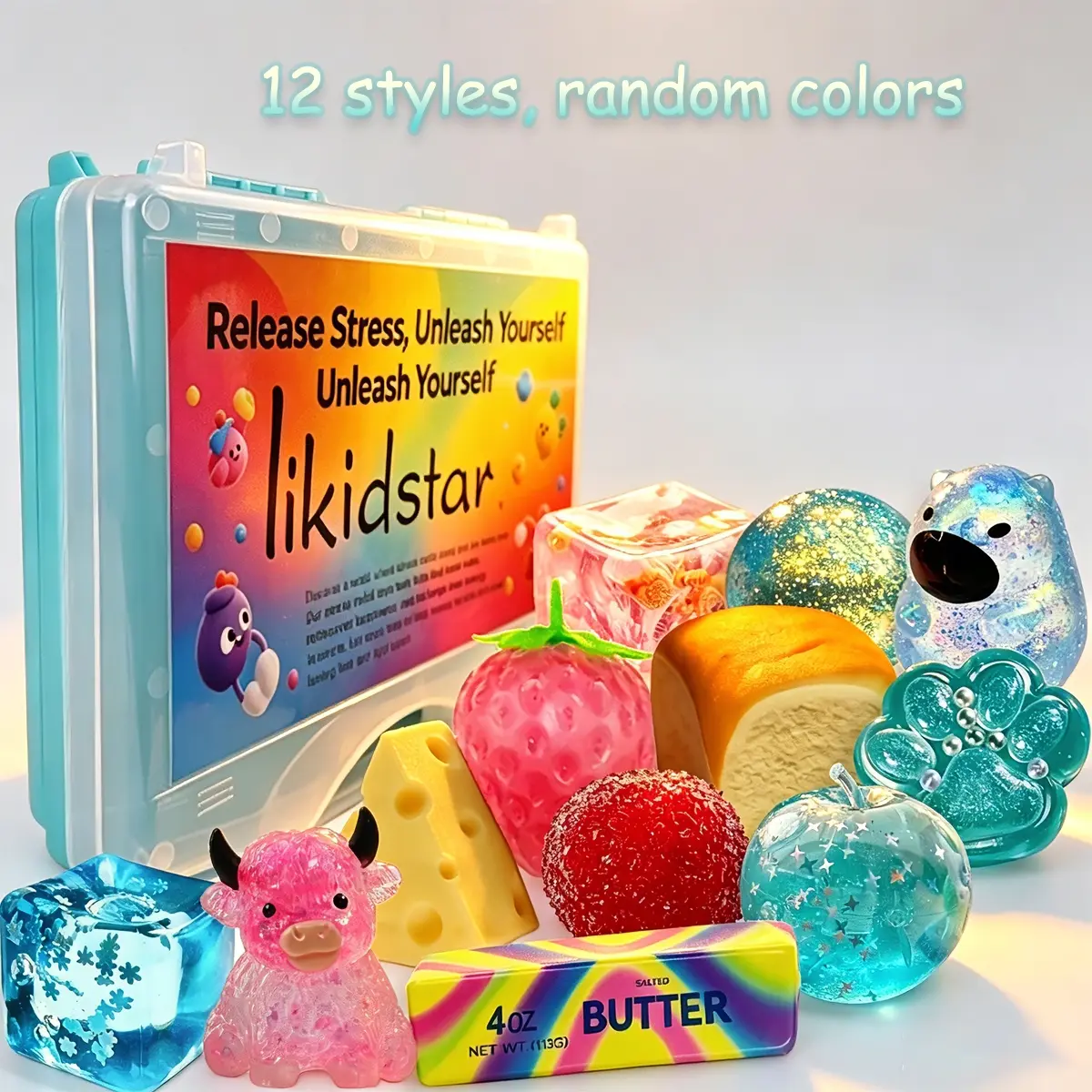 12pcs/set - Creative Stress Relieving Blind Box Sensory Fidget Gift Toy Set, Soothing Anxiety, Stress Balls Cube/Snowflake Cube/Cow/Island Apple Other Toys, Suitable as Small Gifts for Party Gatherings