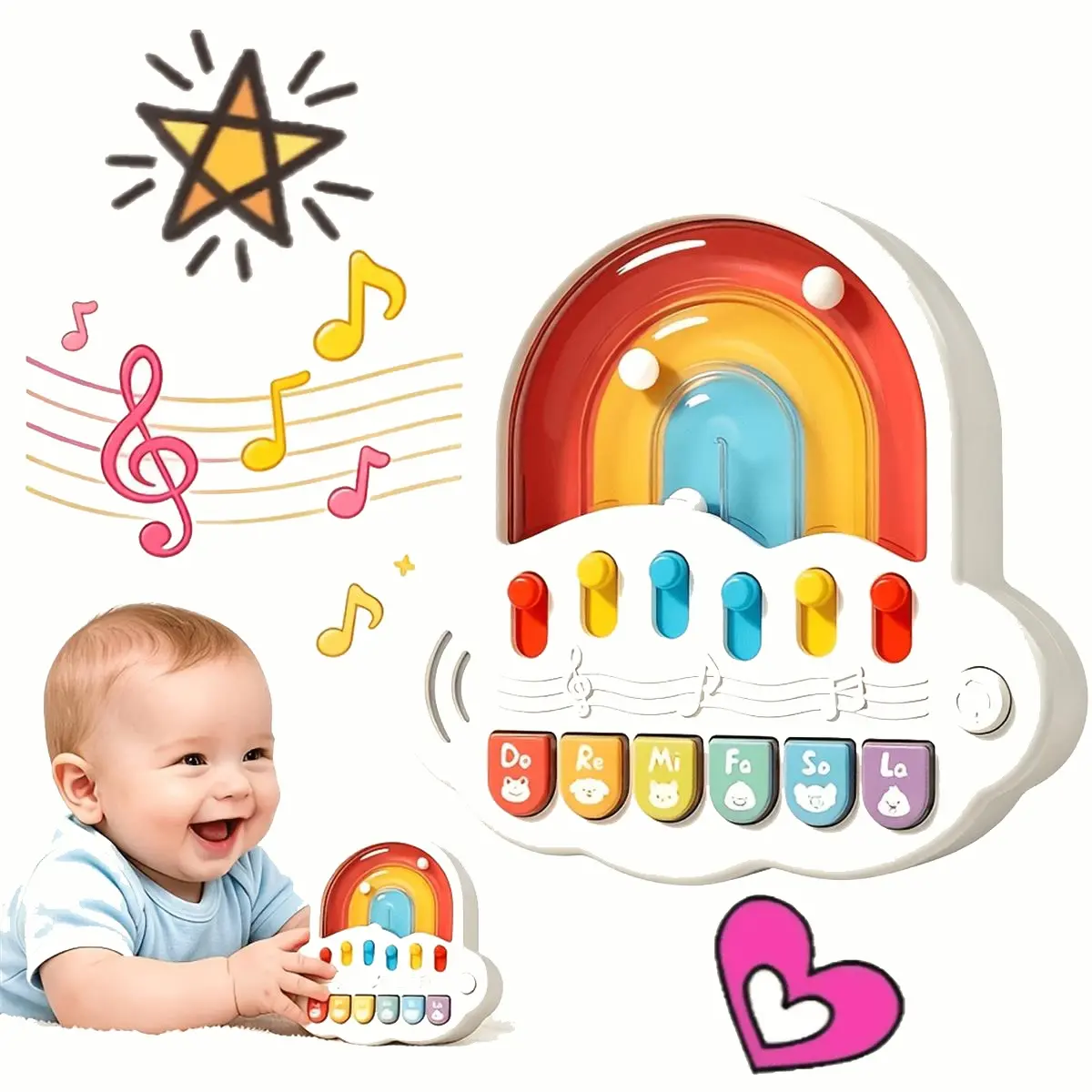 Baby Rainbow Piano Toy, Multifunctional Interactive Musical Light Up Keyboard with Soft Lights, Early Educational Musical Learning Toy for Kids, Great Summer Play Toys, Perfect Birthday Holiday Gift, Random Color (Battery not included)