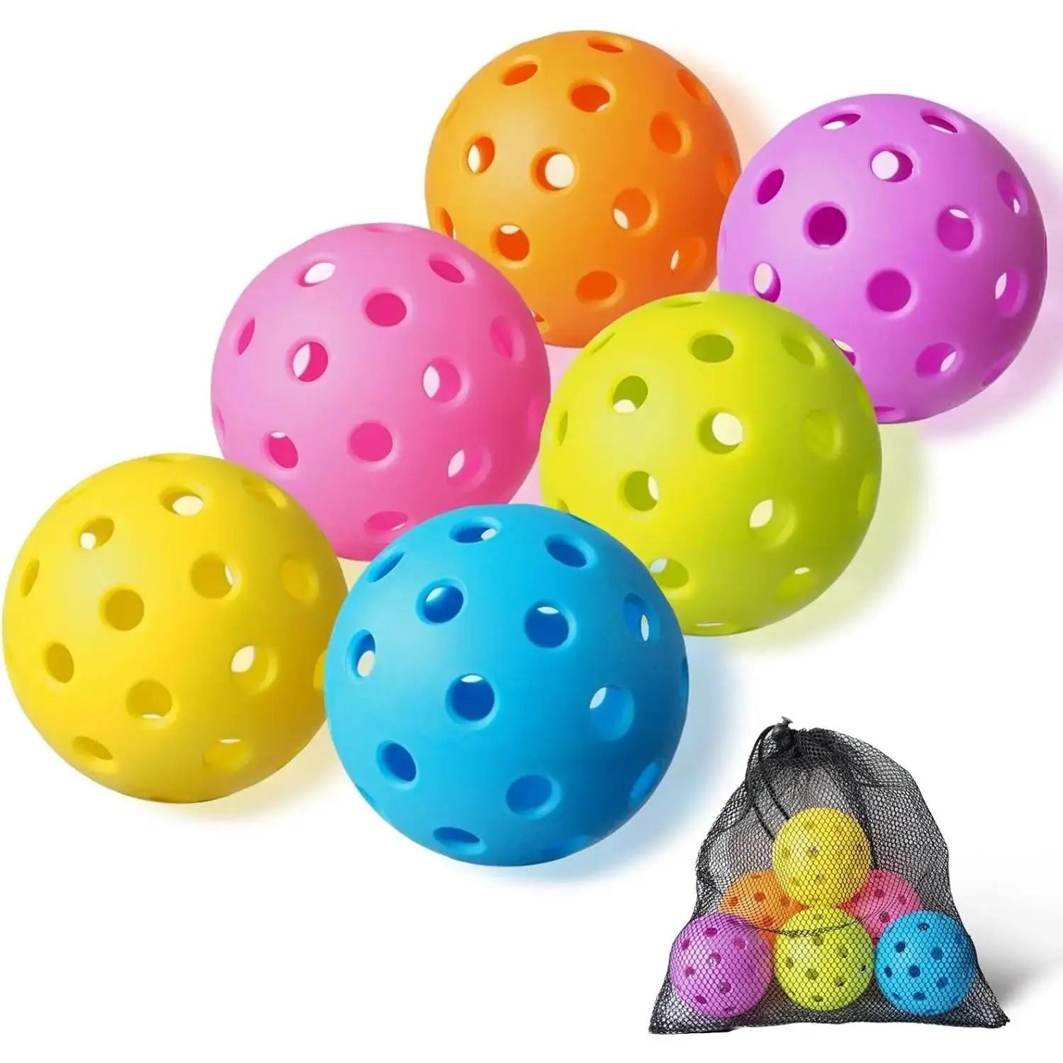 6 Pack Pickle Ball with 40 Holes, Pickleballs High Durability, Outdoor Pickleball Balls with Mesh Bag, Colorful Pickle Balls with Superb Visibility, Consistent Bounce and  Flight