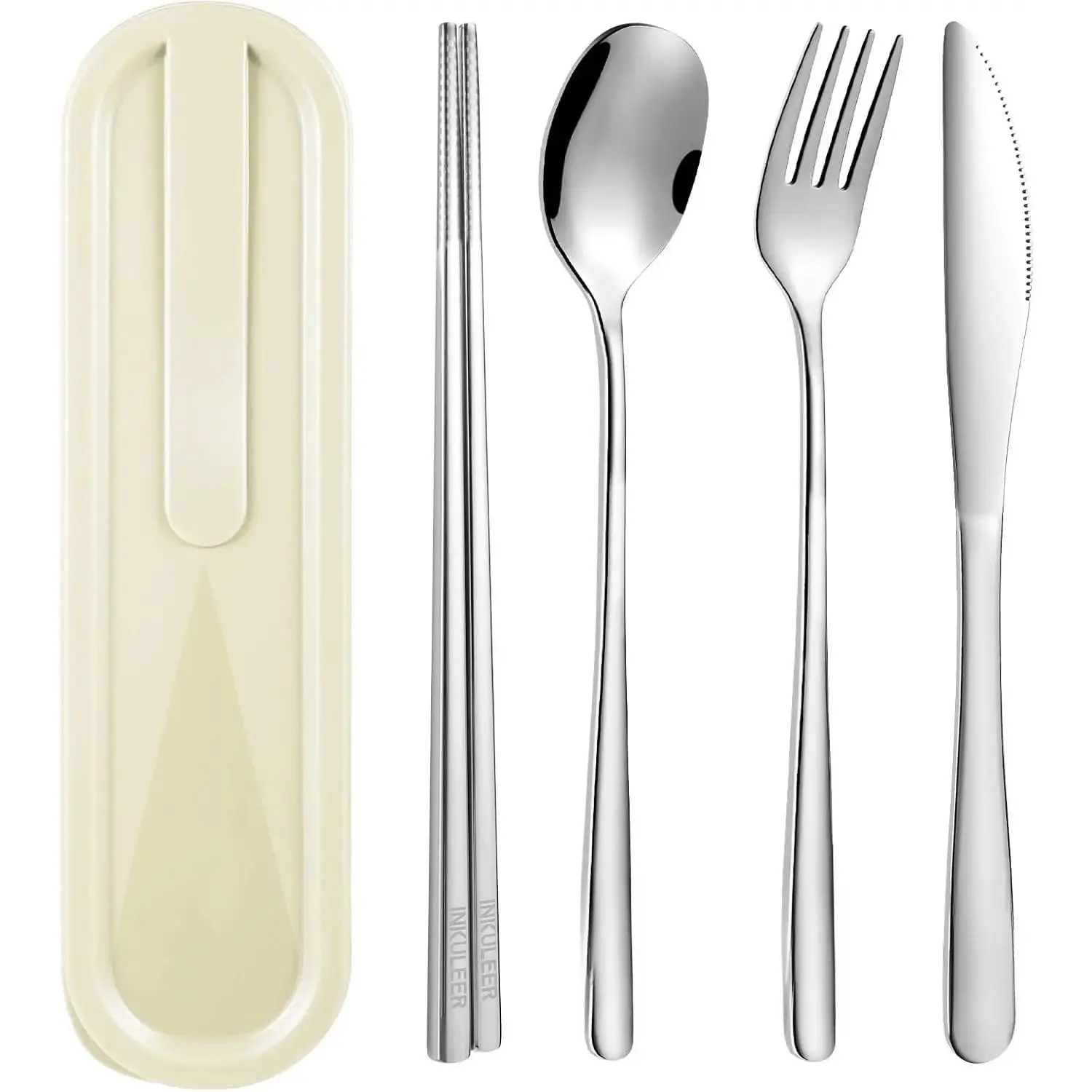 Travel cutlery set, 18/8 stainless steel cutlery,  utensils set with case, Portable Silverware Lunch Box for Camping and Office ()