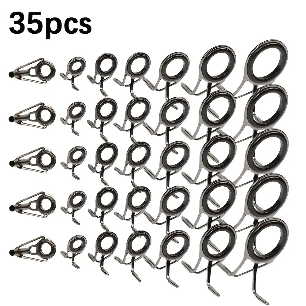 35-Piece Fishing Reel Repair Kit, Stainless Steel Components, Rod Guide Rings, End Guides, Round Eyelets, Line Guides for Fishing Gear Maintenance