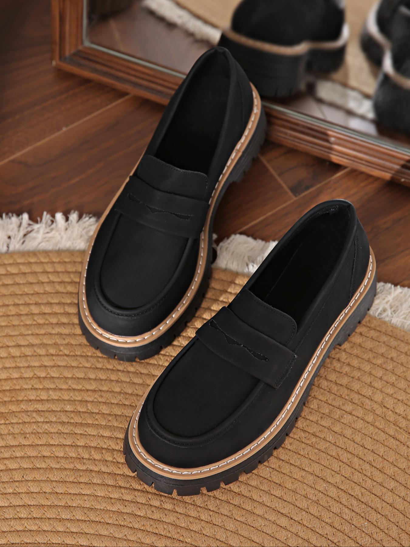 Women's Loafers, Chunky Sole Slip-on Walking Shoes, Fashionable Retro Round Toe Work Shoes for Daily Wear, All-Match Soft Soled Platform, Non-Slip Breathable Footwear, Classic Easy To Match