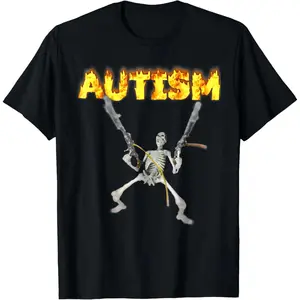 Men's 100% Cotton Round Neck Shortsleeve Tshirt - Menswear Top, Casual Streetwear Fashion with Autism Skeleton Funny Oddly Specific Dank Meme Design
