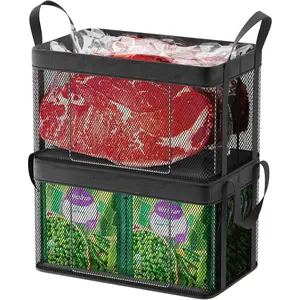 iSPECLE Deep Freezer Organizer Bins - 2 Pack 15" Large Stackable Freezer Organizer Bins for 5 to 7 Cu.Ft Chest Freezer, Sturdy Fabric & Stainless Steel for Meat & Vegetables, Easy Access, Black