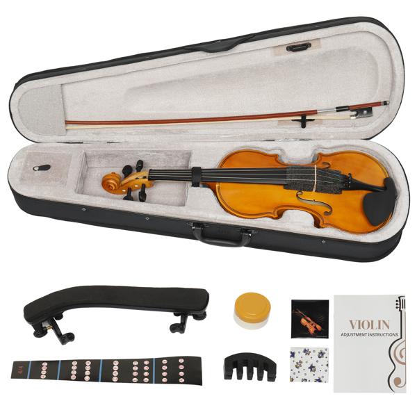 4/4 Violin Set for Adult Beginners and Students with Hard Case, Bow, Shoulder Rest, Rosin, Extra Strings, Pre Set Up Bridge
