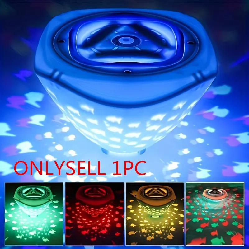 LED Pool Light with Floating Fish Projection, Ip67 Multicolor Underwater Fountain Lamp, Battery-Powered, Party Decor, Disco Pool Party