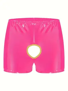 Men's Sexy Low Waist Leather Briefs, Shiny PU Leather Hip Exposure Design, Men's Short Pants with Pouch Pocket, All Seasons