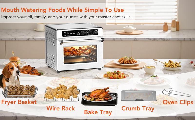 Kismile 25QT Air Fryer Toaster Oven 12-in-1 Digital Countertop 1750W Stainless Steel Black Natural Convection Roast Bake Dehydrate Reheat with 60-Minute Timer