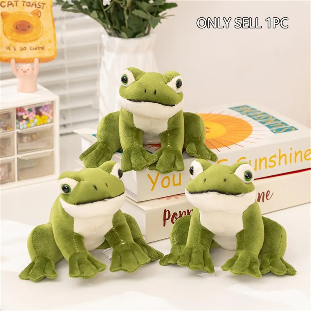 12cm Realistic Sitting Frog Plush Toy, Soft Fluffy Stuffed Animal Doll, Room Decoration, Kids Birthday Gift, Party Decor, Holiday Gifts, Cute Stuffed Animals