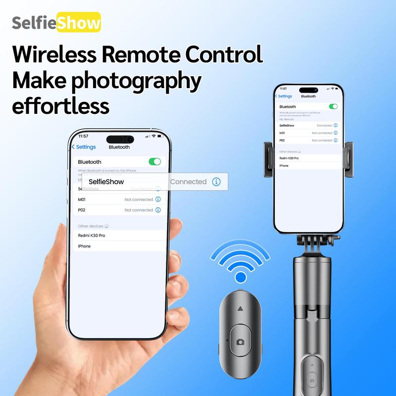 SELFIESHOW Portable Selfie Stick, Bluetooth-compatible Tripod Selfie Stick with Remote Control, Adjustable Design Phone Tripod for Video Recording, Selfie Stand