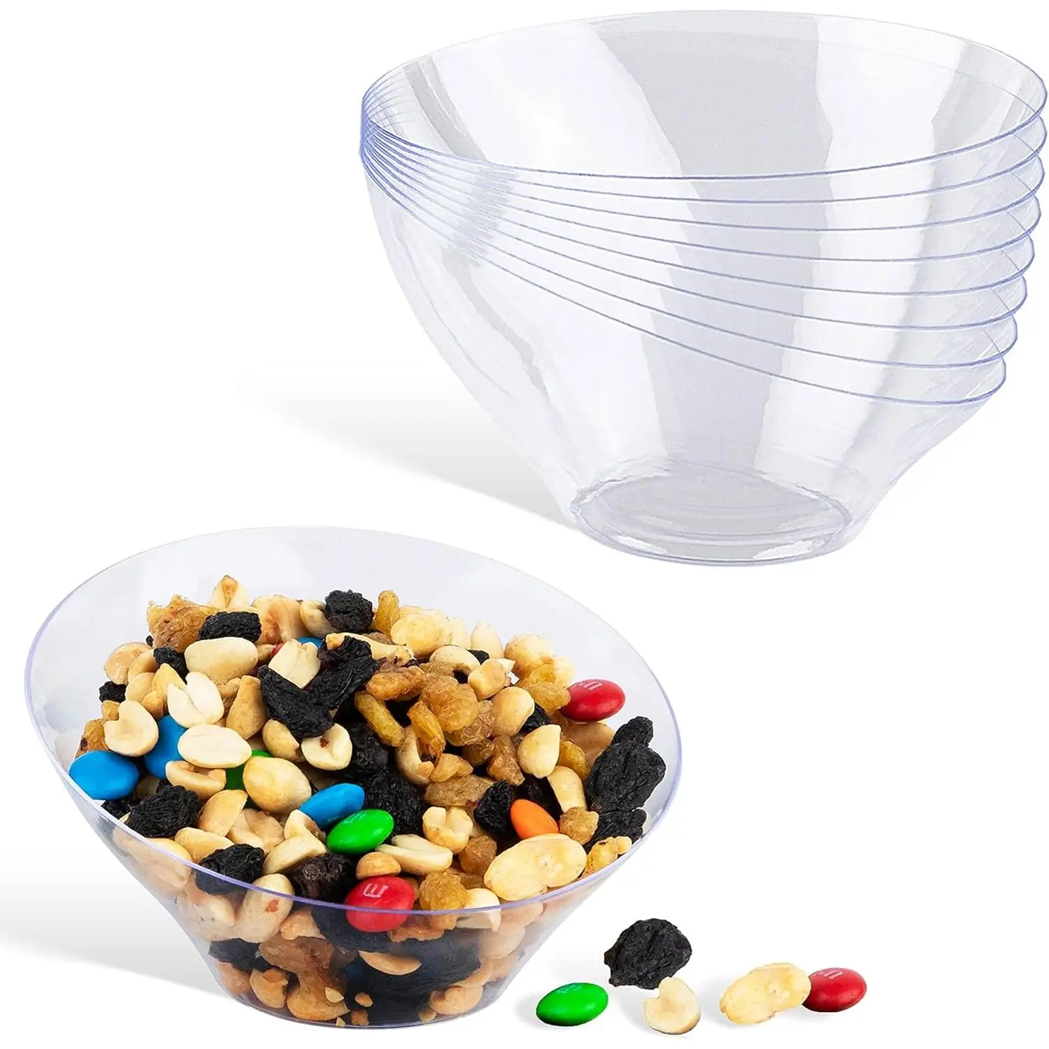 6oz Clear Plastic Serving Bowls (8 Pack) Small Disposable Candy Dishes, Buffet Containers for Chips, Popcorn, Snacks, Mints, Salad Bar, Snack Bowl, Parties, Office Desk, Bridal Shower, Party Supplies