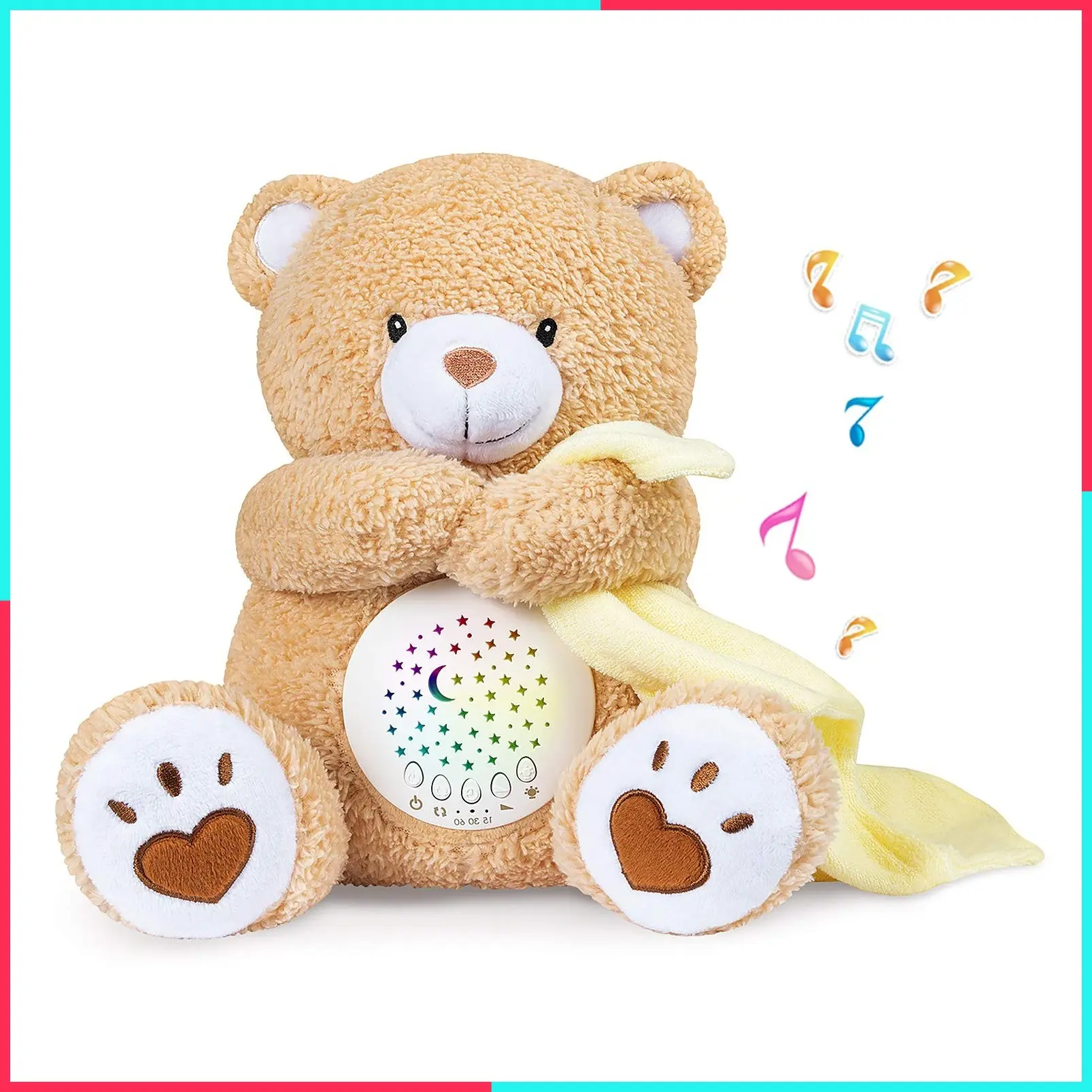 Baby Sleep Soother Bear with Mom's Heartbeat & Lullabies, White Noise Machine, Night Light Projector, Nursery Decor, Toddler Crib Sleeping Aid, Portable Teddy Newborn Gift