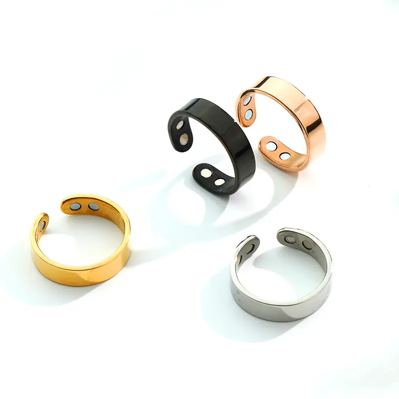 Minimalist Open Cuff Ring in Stainless Steel, Adjustable Size with Magnetic Close, Sleek Unisex Wear for Daily Stack