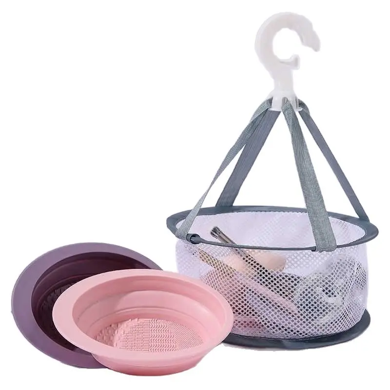 Two-In-One Makeup Sponge Cleaning Set, Silicone Makeup Brush Bowl + Hanging Mesh Drying Basket, Reusable Makeup Sponge Cleaner