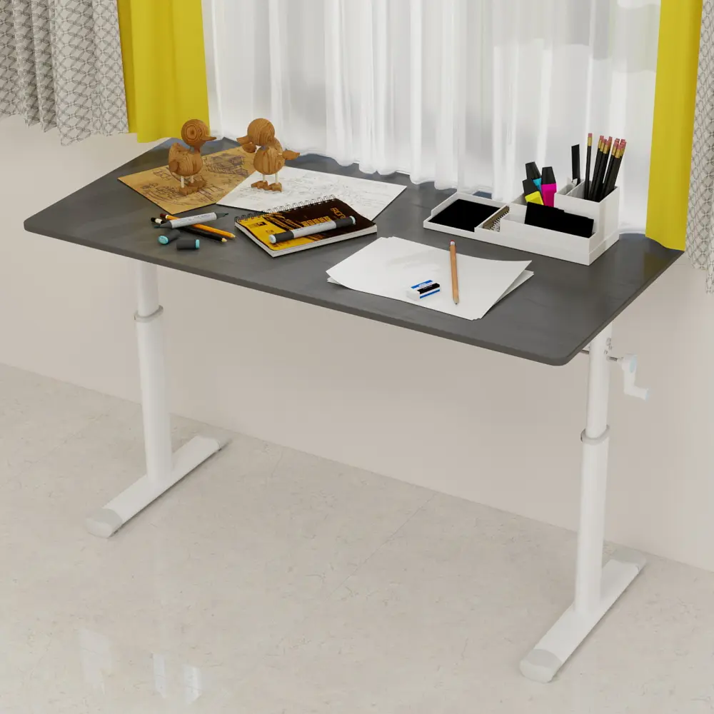 Littleox Adjustable study desk suitable for children and adults, height-adjustable, multifunctional home office desk, compact design, desktop dimensions: 60cm × 120cm, white frame, gray tabletop.