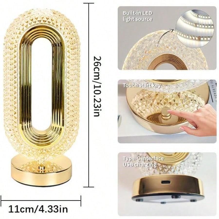 Portable Artificial Crystal Table Lamp, Desk Lamp, USB Rechargeable 3-Color-Changing Touch Control Night Light, Bedside Lamp, Decorative Light For Home Living Room Bedroom