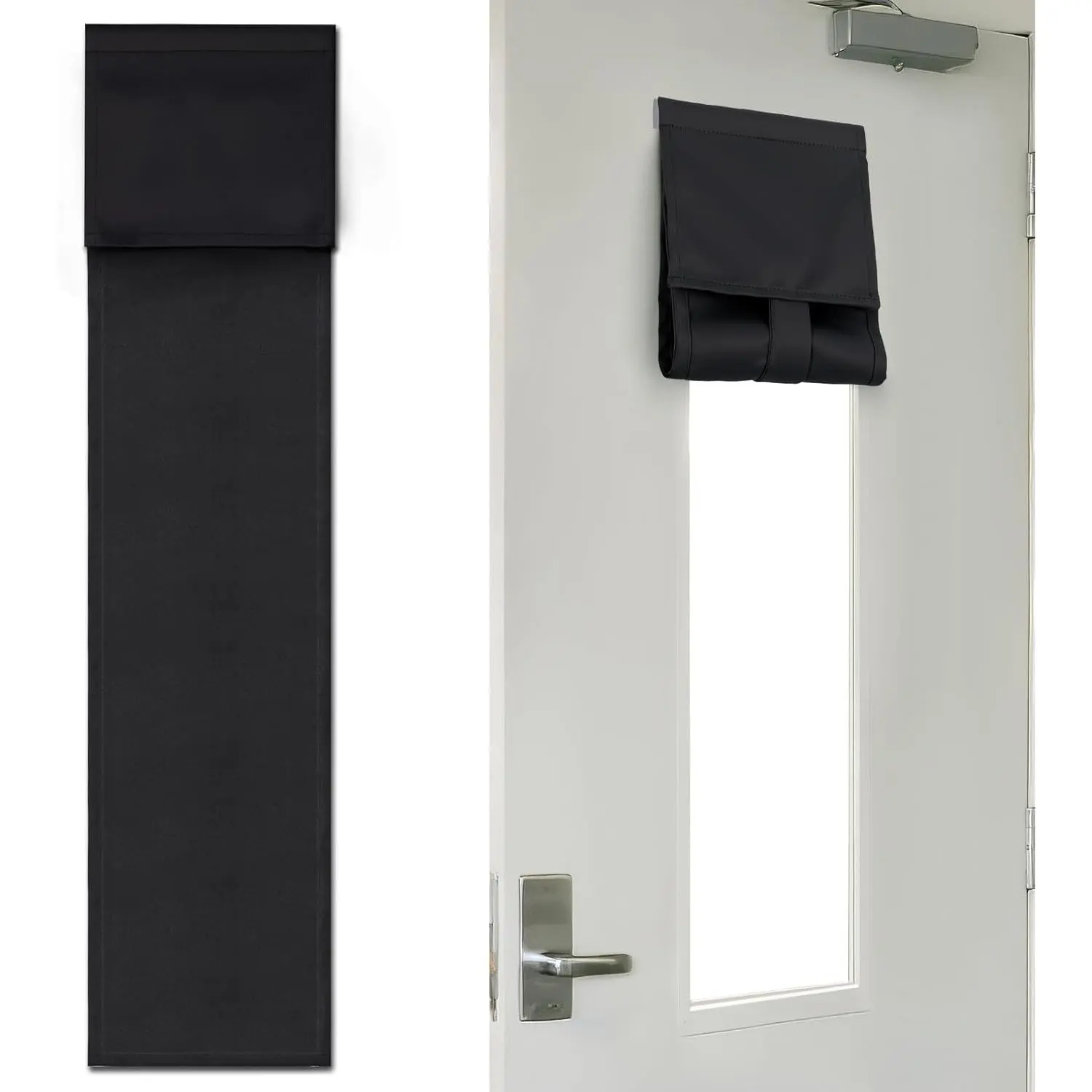 Classroom Door Window Blackout Cover - Blocking 100% Views & 90% Sunlight, Black Lockdown Shade Privacy Curtain for 6'' x 32'' Window, 1 Pack