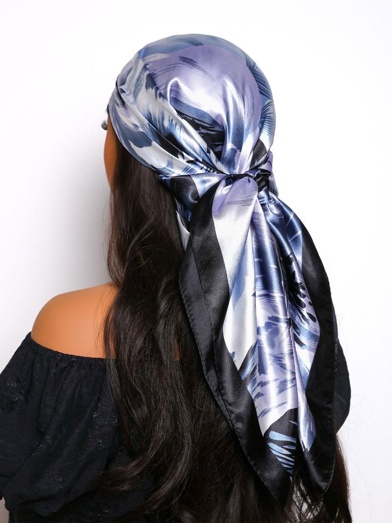 Women's Elegant Random Print Square Scarf, Fashionable Soft Satin Scarf for Daily Wear, Casual Versatile Hair Accessories for Women & Girls