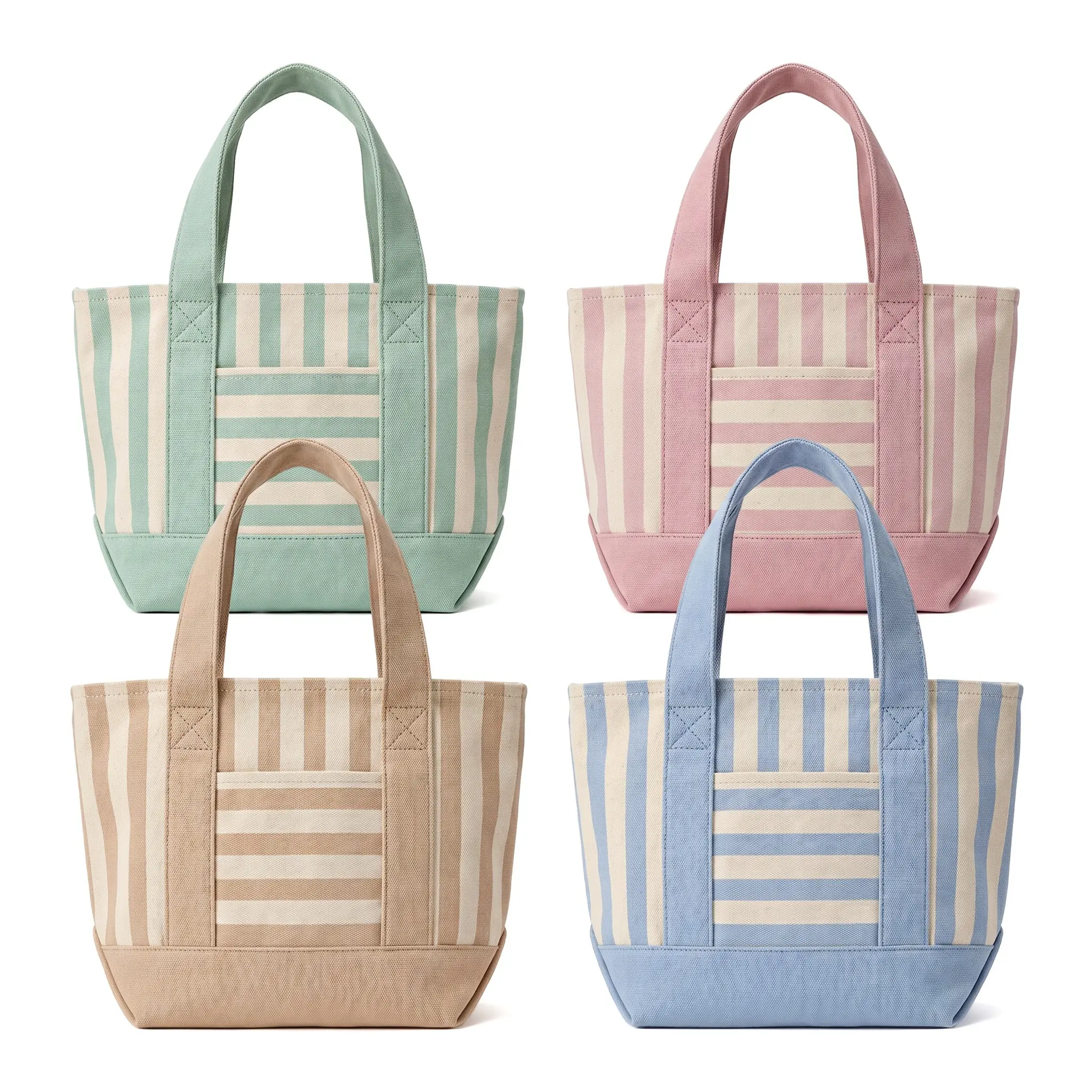 Joes Women's mini striped canvas tote-a compact handbag featuring a minimalist, trendy style and an external pocket for easy access to essentials; suitable for daily commuting, beach outings, and shopping.