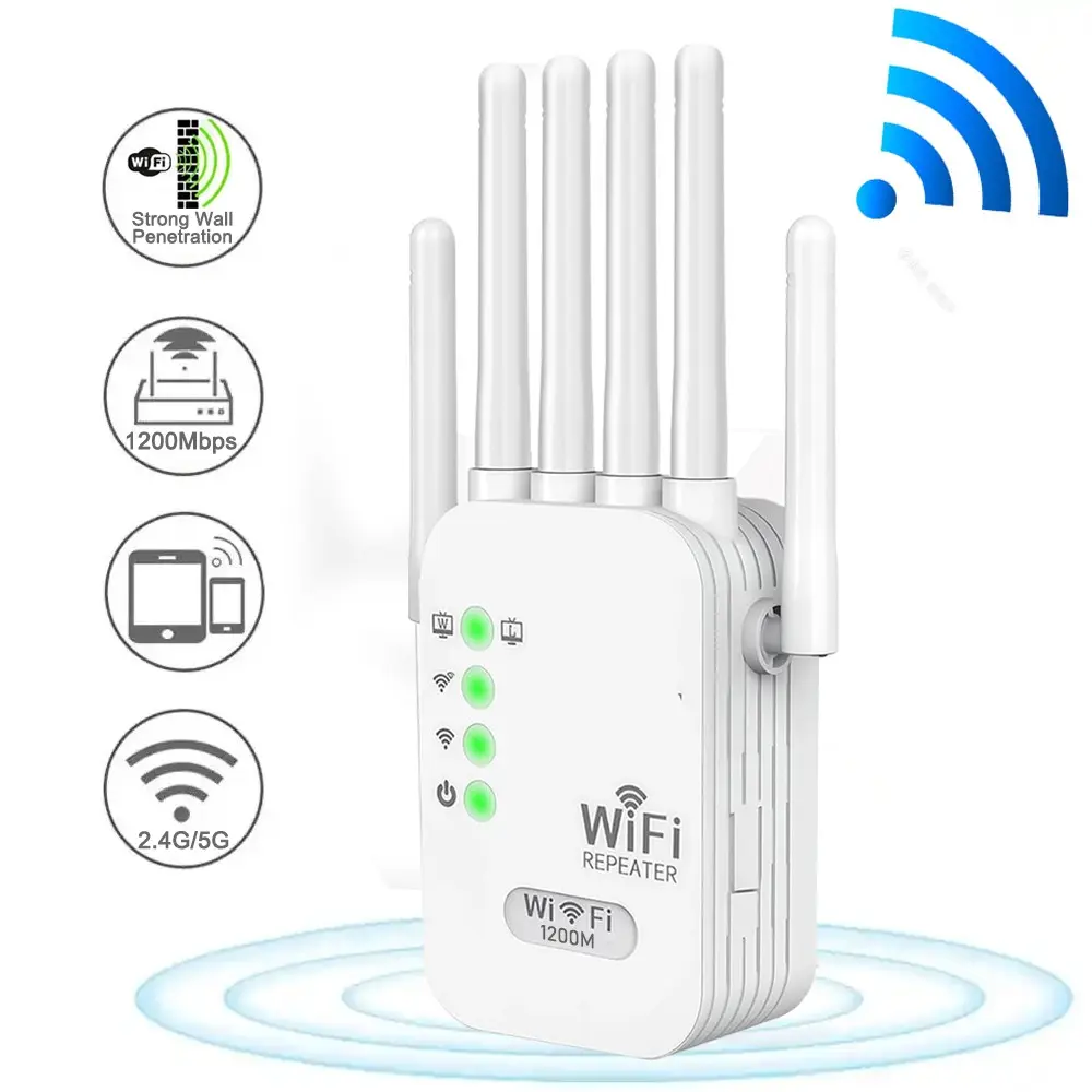 WiFi extender signal enhancer, WiFi extender with Ethernet port, 1200Mbps WiFi enhancer dual band 5GHz/2.4GHz, wireless remote amplifier signal enhancer, white, WiFi Repeater