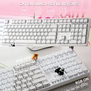 Cat Ear Keycaps Compatible for MX Switch, PBT Dye Sublimation 113-Key Cat-Shaped Suitable for 61/64/68/87/96/104/108 Keyboards, MAO Profile for QWERTY Layout, Computer for PC Gaming & Typing