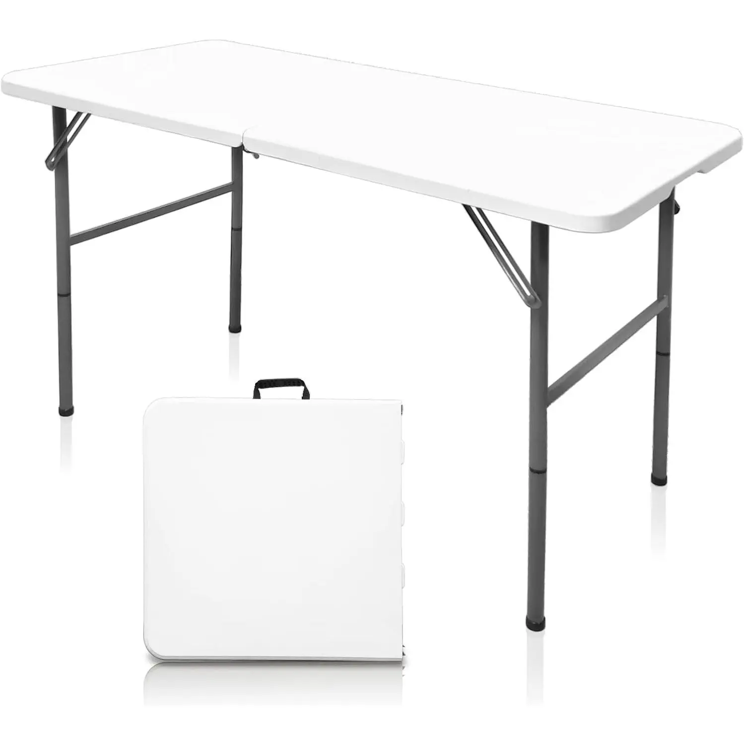 Folding Table,4ft Indoor Outdoor Heavy Duty Portable Folding Square Plastic Dining Table w/Handle, Lock for Picnic, Party, Camping (4 FT)