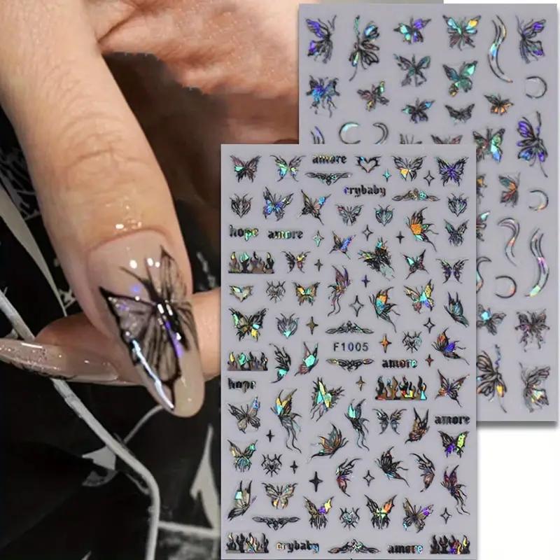Butterfly Pattern Nail Art Sticker, 8 Sheets/bag 3D Self-adhesive Nail Art Supplies, Holographic Laser Glitter Butterfly Nail Design Nail Stickers