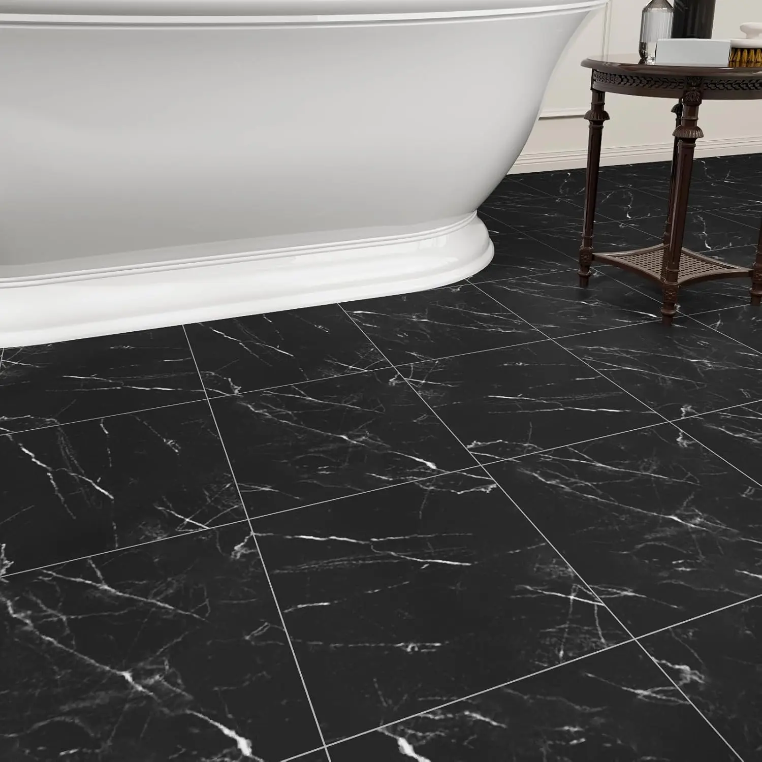 40-Pack 12 x 12 inch Peel and Stick Vinyl Floor Tiles Self Adhesive Waterproof DIY Flooring Planks for Bathroom Kitchen Living Room RV Black Vein Marble Covers 40 Sq. Ft