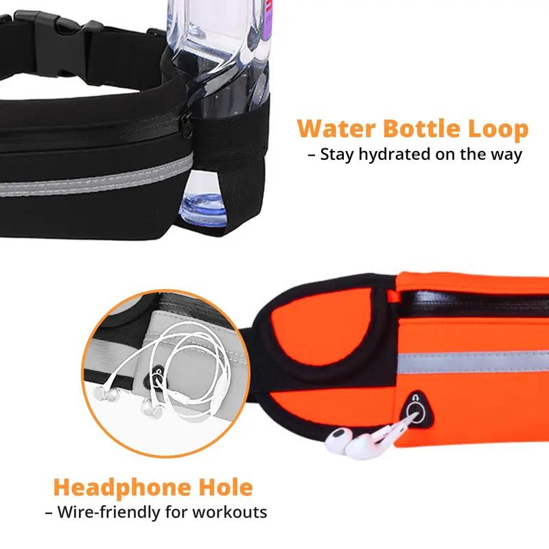 Running Waist Pack: Unisex Sports Fitness Belt for Marathon & Jogging. Features a phone pocket and storage for essentials like IDs, keys, and headphones. A must-have outdoor gear for running and hiking.