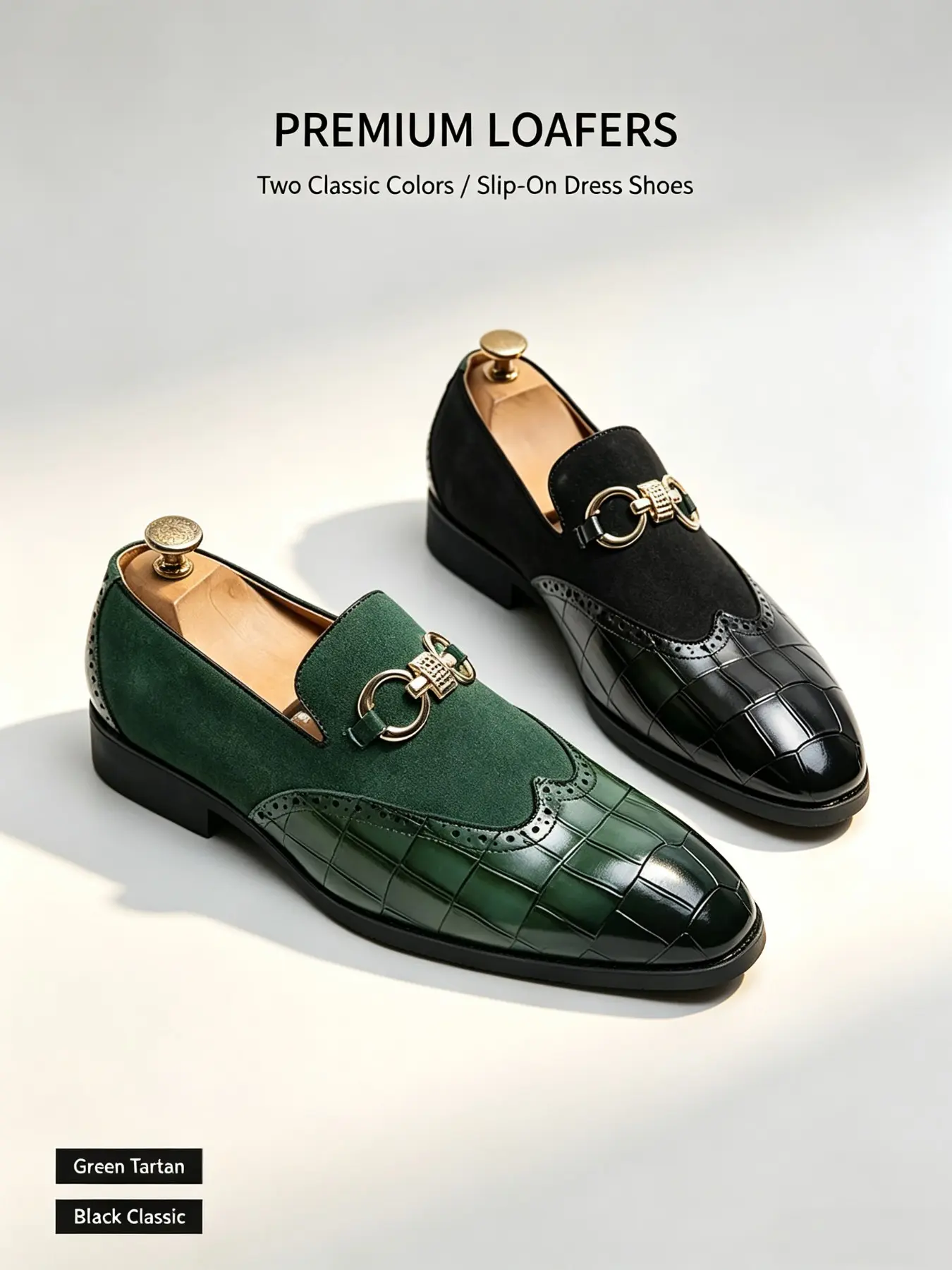 Men's Fashion Dress Shoes, Business Formal Shoes, Metal Decoration Patchwork Design, Slip-On Derby Style, Casual & Formal, All-Season Comfort