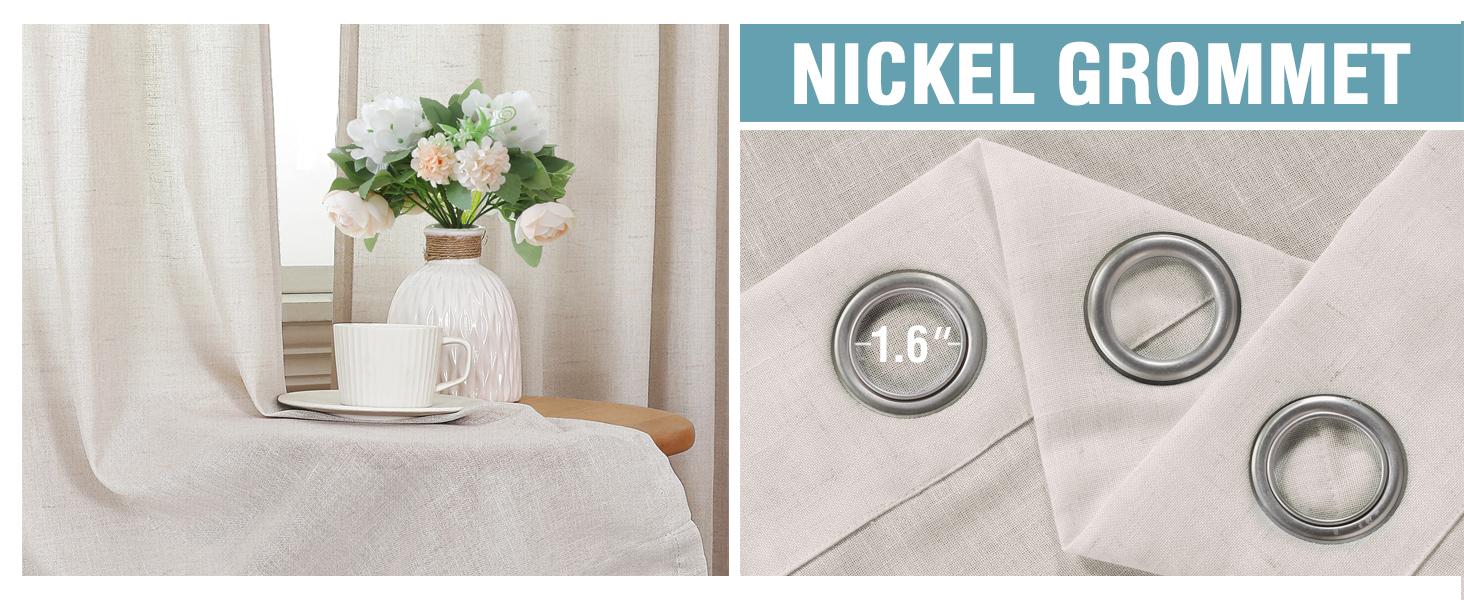 H.VERSAILTEX Decorative Linen Kitchen Curtains - linen Curtains Bedroom Window Treatments for Living Room / Rich Linen Curtain Panels and Drapes, Classic Nickel Grommet, Natural, 2 Panels