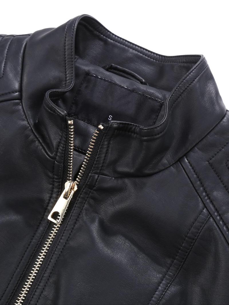 Women's PU Leather Motorcycle Jacket, Casual Fitted Design, All-Season Wear, Perfect for Commuting & Street Style