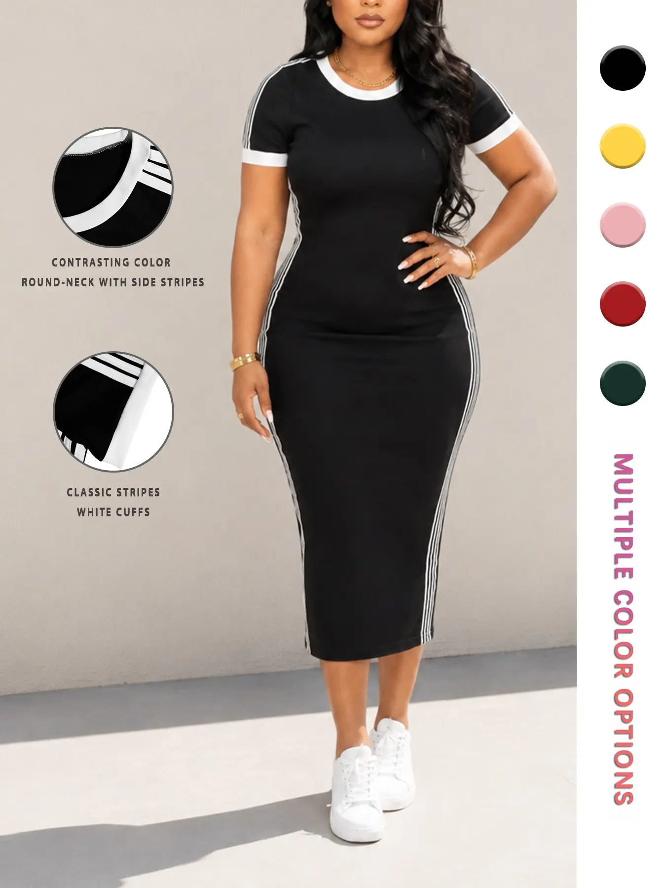Women's Striped Dress Casual Fashion Round Neck Short Sleeve, Daily Outdoor Wear, Summer Women's Clothing, Stylish and Comfortable