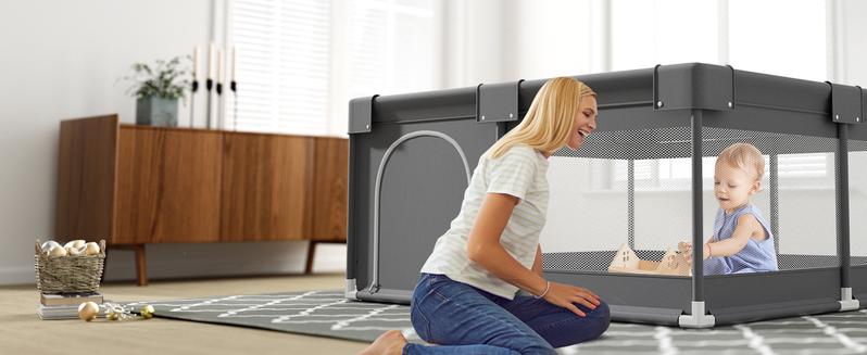 Fodoss Baby Playpen with Mat, Small Play Pen(47x47inch), for Babies and Toddlers, Pen Apartment, Yard Baby, Fence Area Playyard Activity Center (Dark Gray)